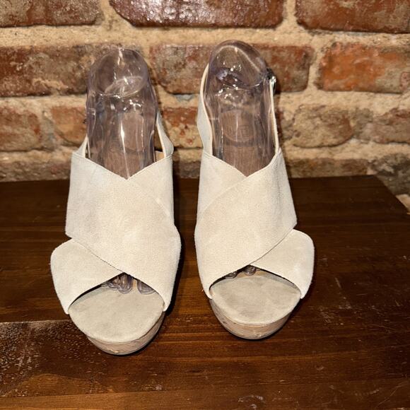 FRANCO SARTO Sari Sandals Women's Size 10M Beige Suede Cork Platform Wedge - Picture 2 of 7